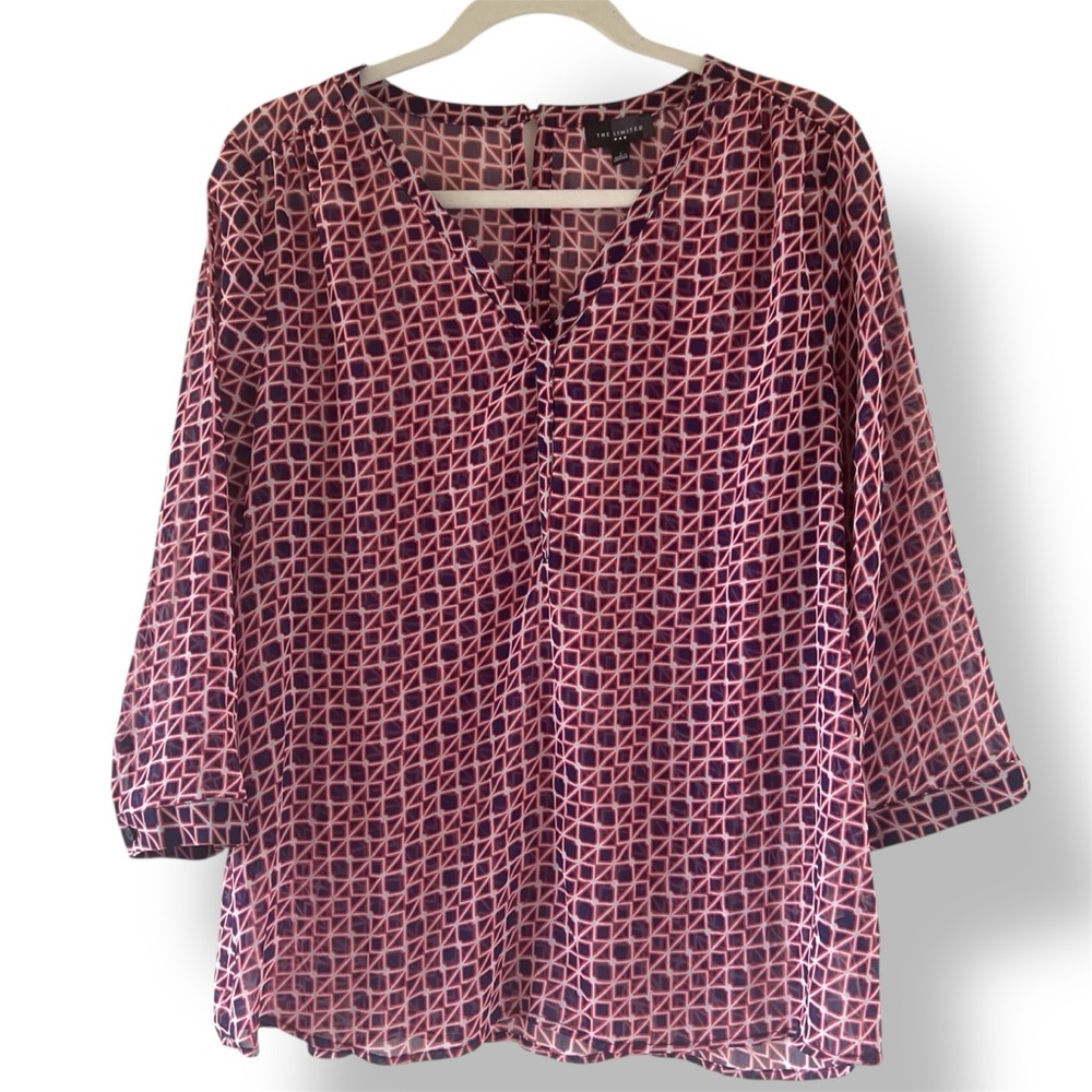 The Limited Sheer Geometric Blouse Womenʻs Size L Boho Chic